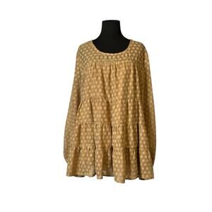 Jodifl beige long sleeves polka dots tiered tunic blouse size Large